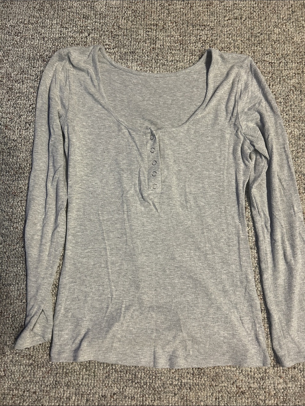 Light Gray Long-Sleeve Henley Scoop Neck Top